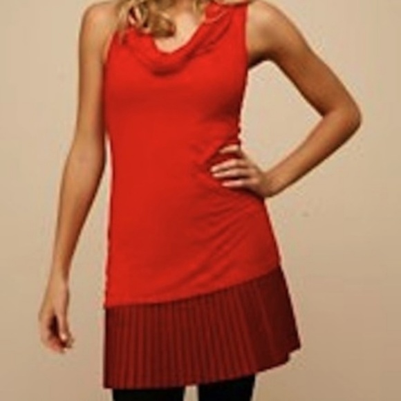 Free People Red Pleated Cowl Neck Shift Dress - Picture 2 of 5